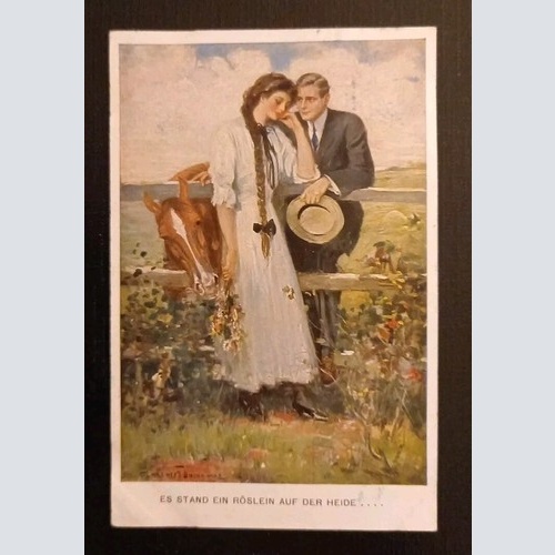 Künstlerkarte Es Stand Ein Röslein Auf Der Heide 600576A Gr