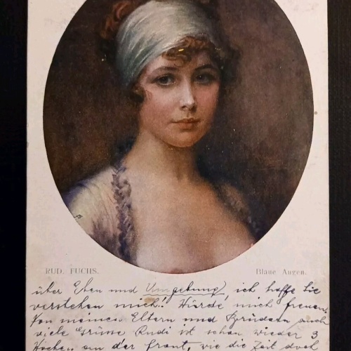 Künstlerkarte Rud.Fuchs Blaue Augen 600583A Gr