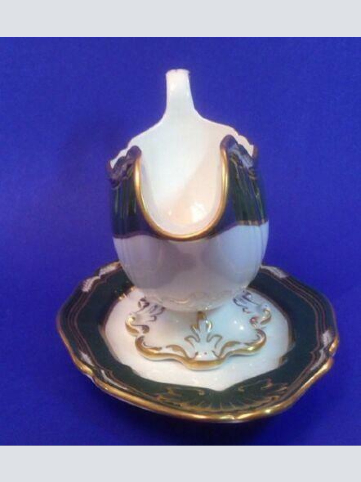 Spode Harrogate Sauciere 2 teilig Grün mit Goldrand 14116