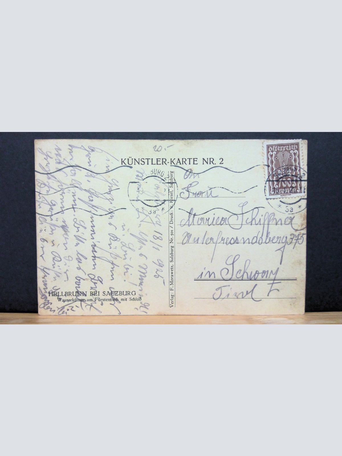 Salzburg Hellbrunn Wasserkünste am Fürstentisch mit Schloß Gemälde JW 650108 C