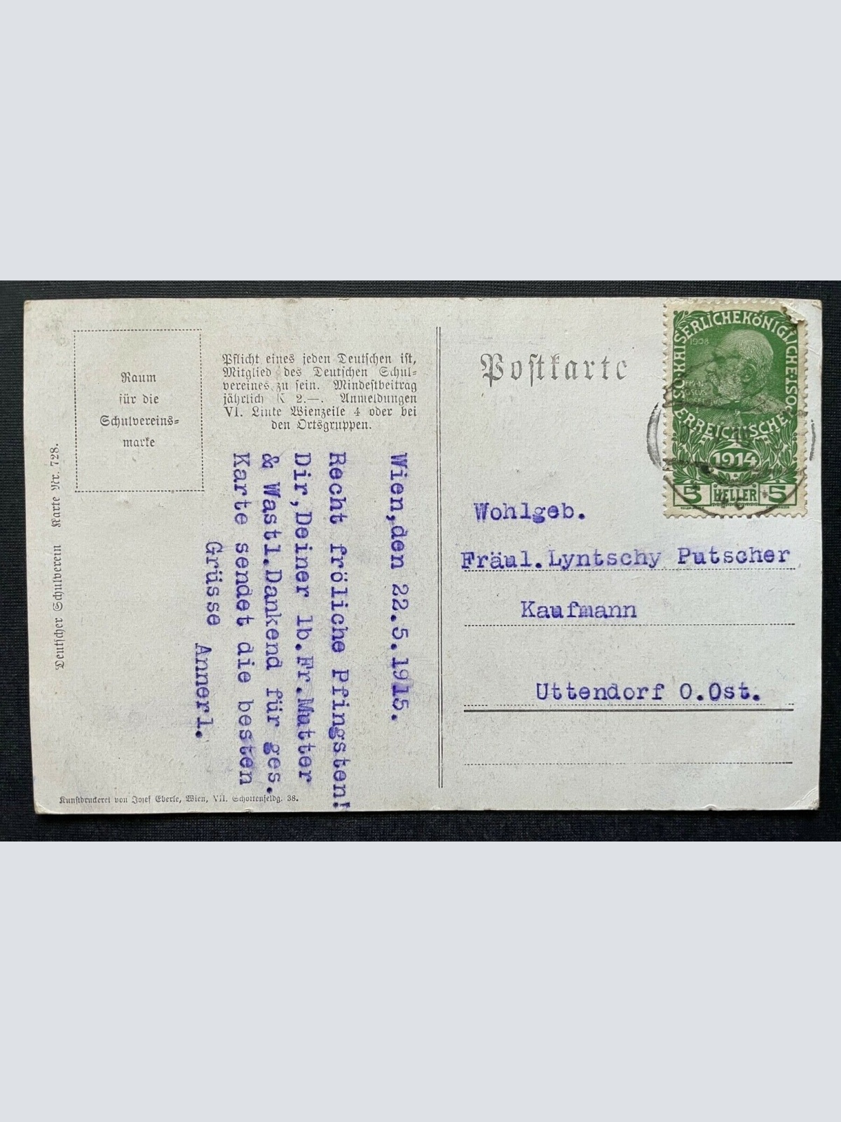 Deutscher Schulverein Pfingstgrüsse Noten Lied Wanderer Mann Ortschaft 400296 TH