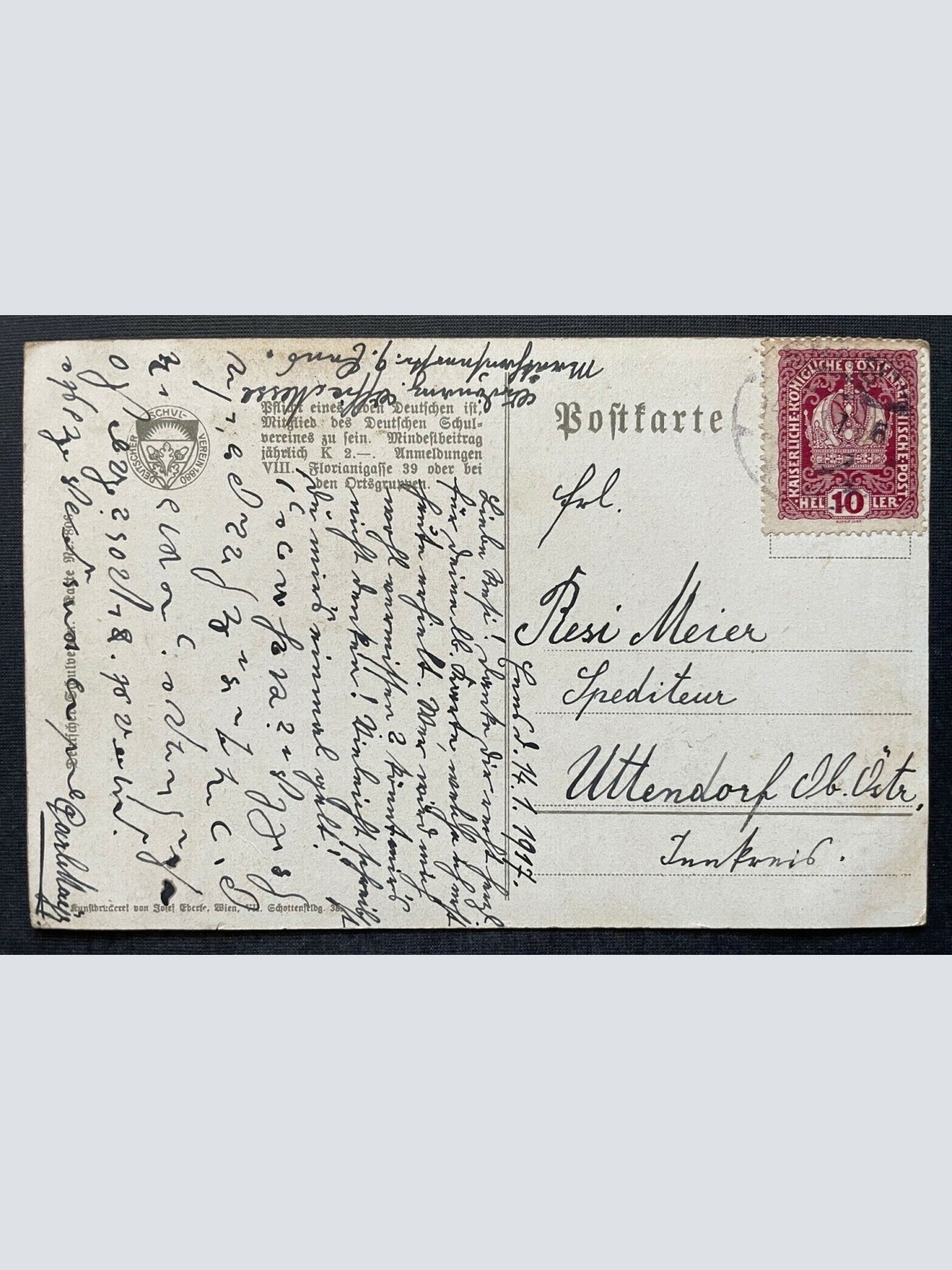 Deutscher Schulverein Treue Spruch Handschlag Mann Tracht Stock Glas 400331 TH A