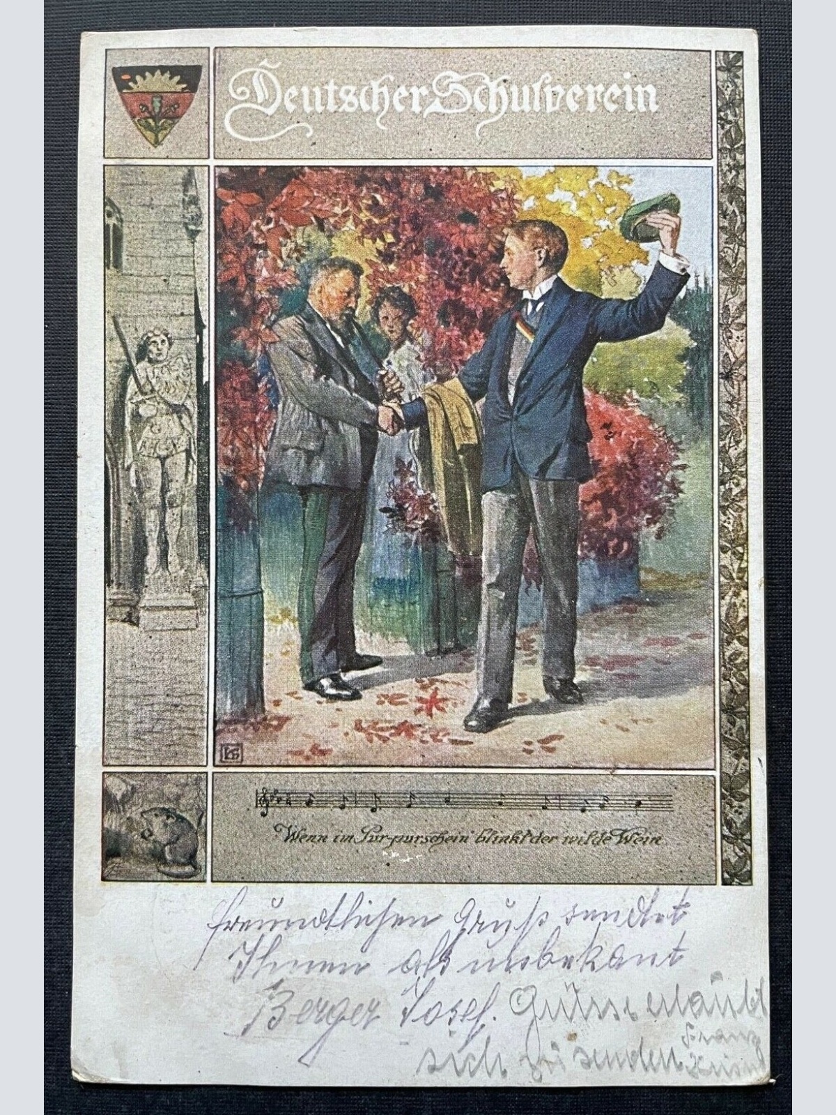 Deutscher Schulverein Im Purpurschein Noten Lied Handschlag Mann Anzug 400328 TH