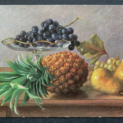 Malerei Stillleben Obst Schüssel Schale Weintrauben Ananas Birnen 400262 TH A