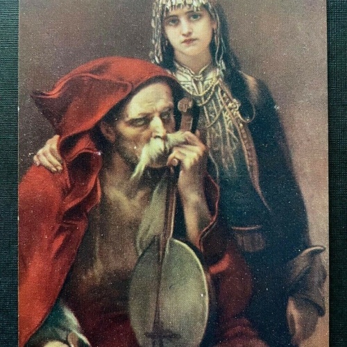 Malerei Blinder Geiger J.Cermak Musiker Violine Mädchen Kopfschmuck 400313 TH F