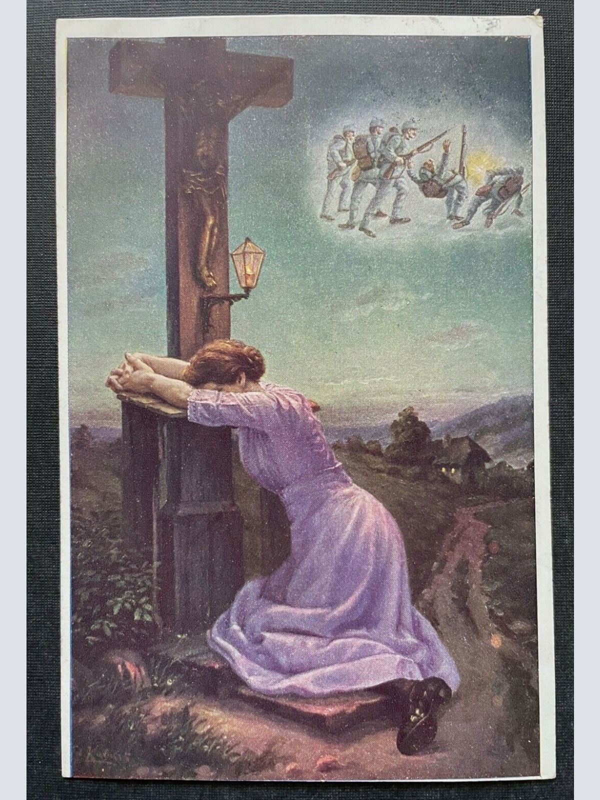 Ich hoffe auf dich Frau Gebet Kleid Kreuz Soldat Rückkehr Haus Krieg 400287 TH A