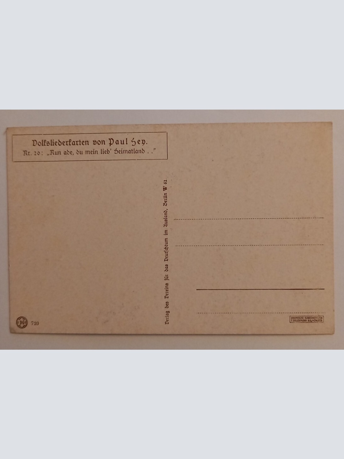 Volksliederkarte Paul Hey Nr. 20 500016A gr D