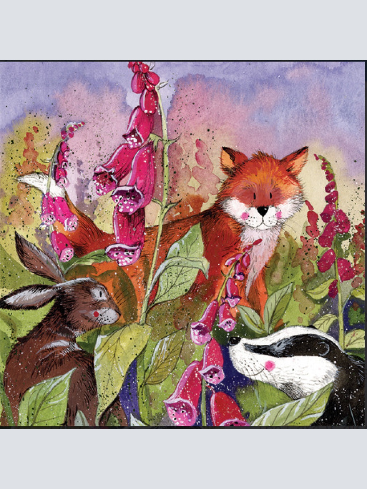 Alex Clark Karte Fuchs Dachs Hase Rural Life 140x140 mm incl. Umschlag 0041