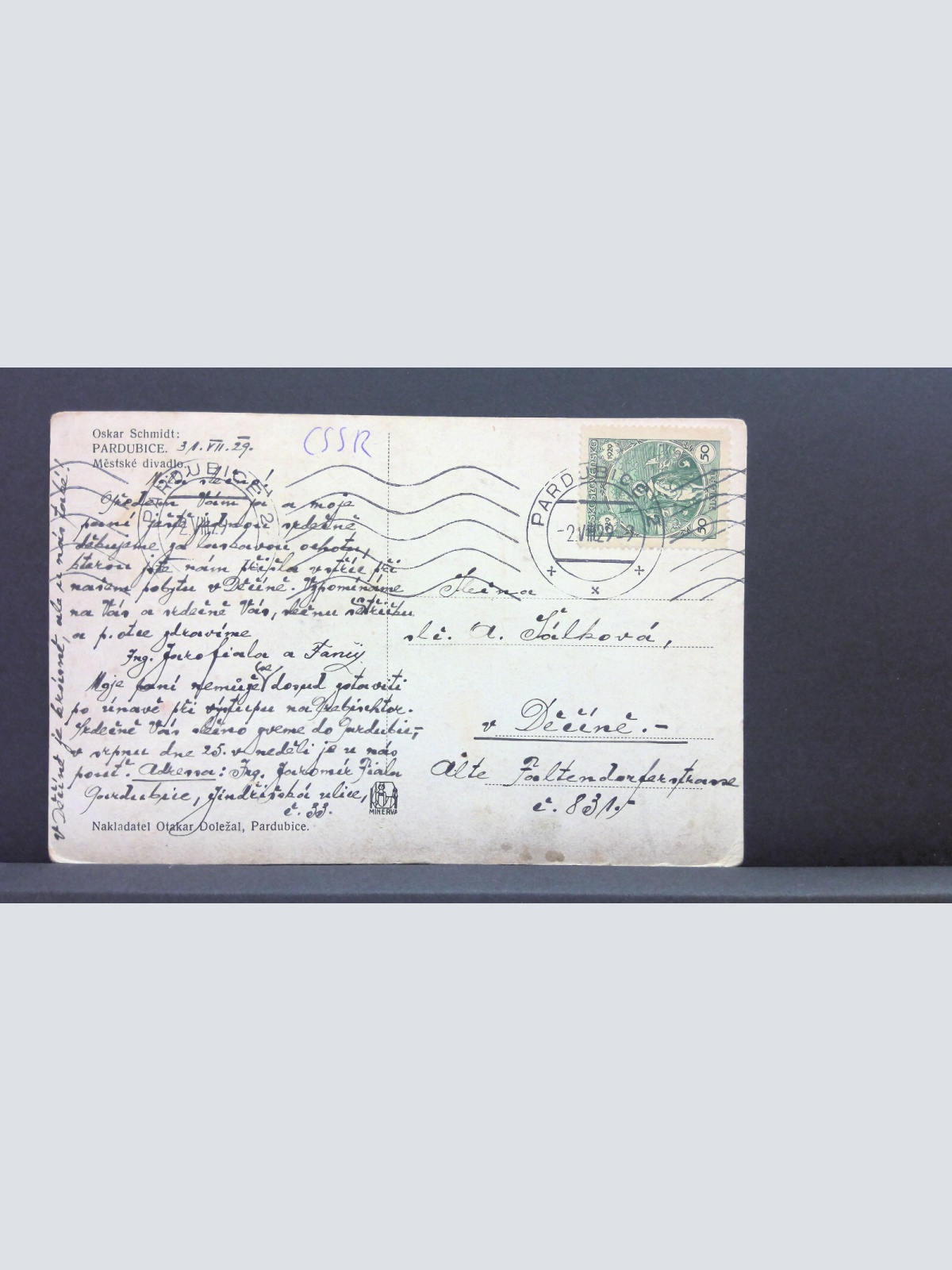 Oskar Schmidt Pardubice Mestske divadlo Gemälde JW 650447 C