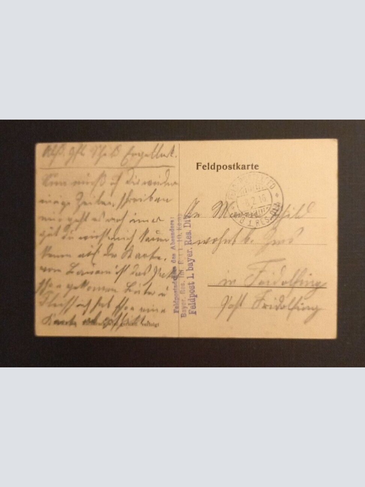 Feldpost Bayern 2 Männer 165538 H