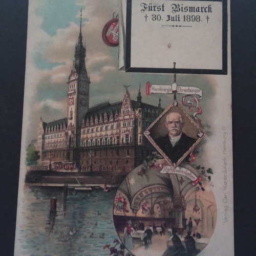 Bismarck Trauerkarte Gruss aus Hamburg Neues Rathaus Gemälde JW 500244 C
