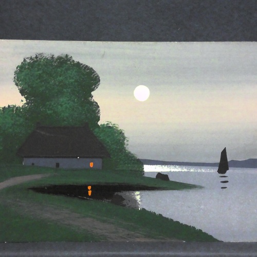 gemalte Künstlerkarte von unbekannt See Mond 400551 jw J