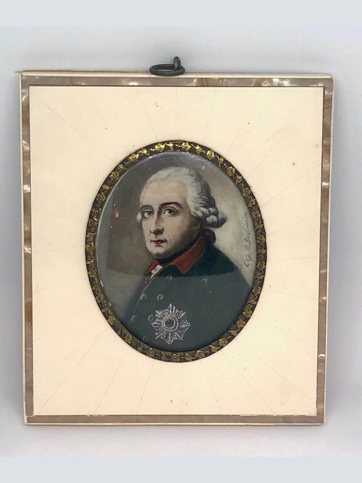 Miniaturmalerei  sig. Alter Fritz Orden Abzeichen 14,5 x 12,5 cm  50018