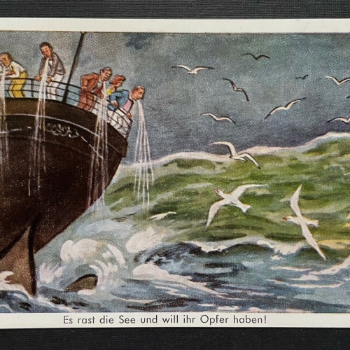 Es rast die See Opfer Seekrank Schiff Möwe Wellen Meer Boot Cartoon 401070 TH A