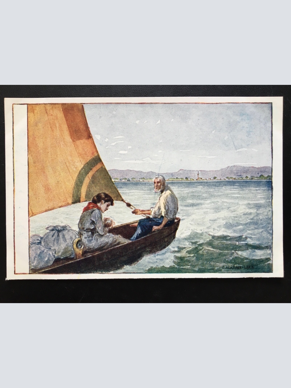 Mann & Frau mit Säugling im Segelboot (O. Hermann-Lamb) Meer Küste 270006 TH