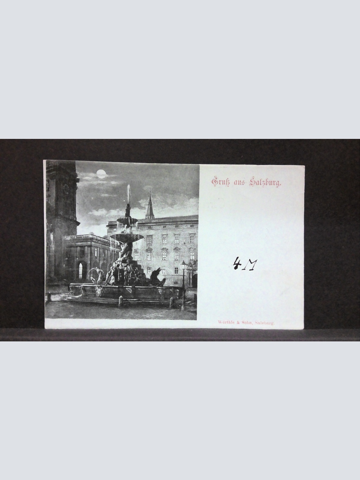 Gruß aus Salzburg Residenzplatz Springbrunnen Mondkarte JW5856