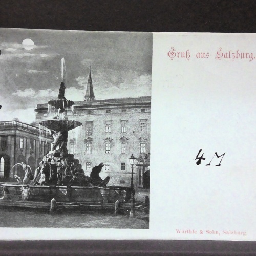 Gruß aus Salzburg Residenzplatz Springbrunnen Mondkarte JW5856