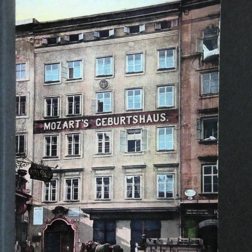 Salzburg Mozart Geburtshaus Pferdefuhrwerk farbig JW 391