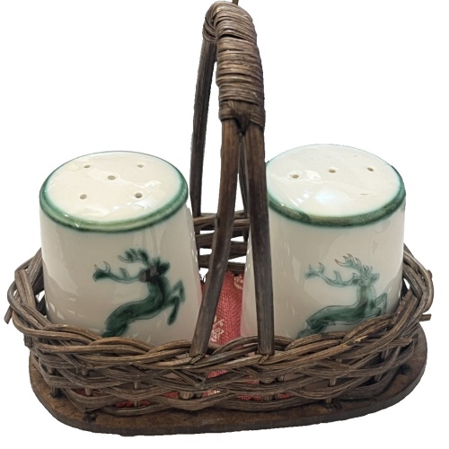 Gmundner Keramik Grüner Hirsch Salz u Pfefferstreuer