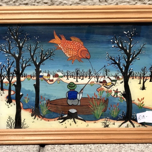 Nostalgie Bild, Fischer, Notiz von 1977, 34,5 x 25cm, (300016)