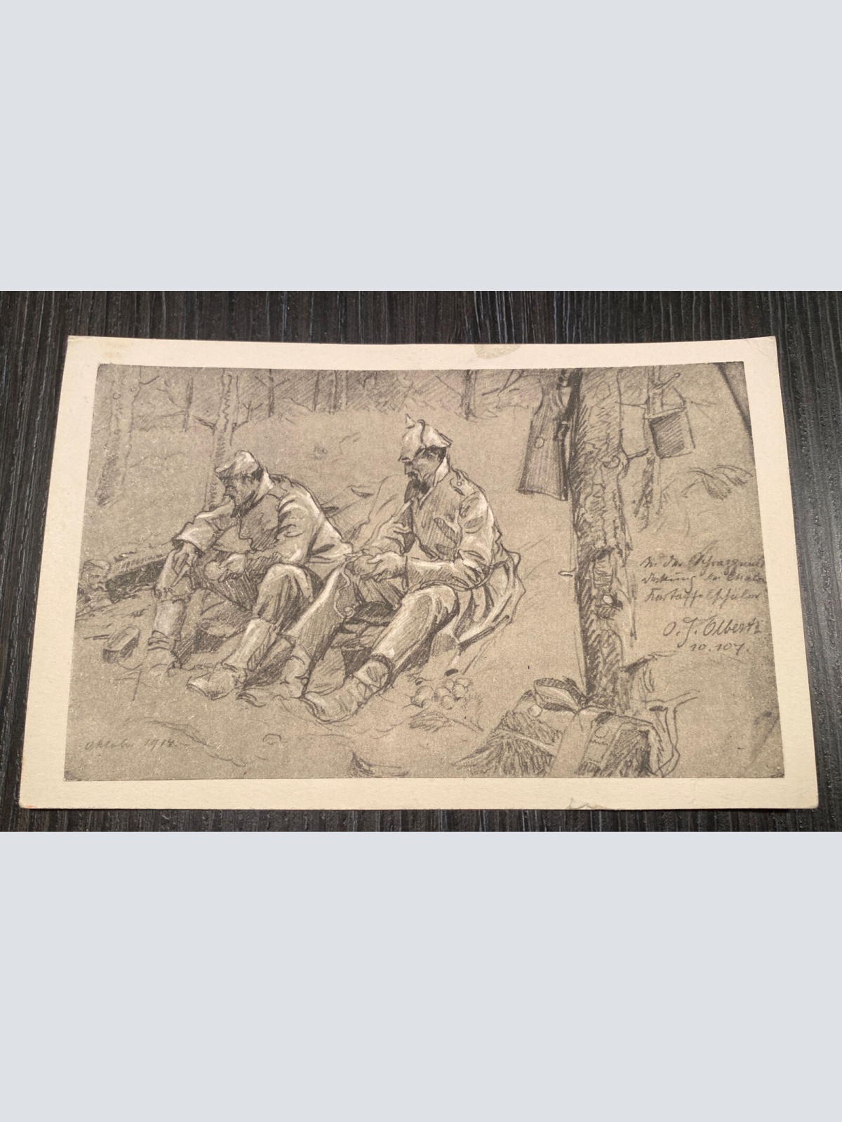 Handgezeichnete Karte I Weltkrieg Soldatenleben Soldaten Oktober 1914 80149