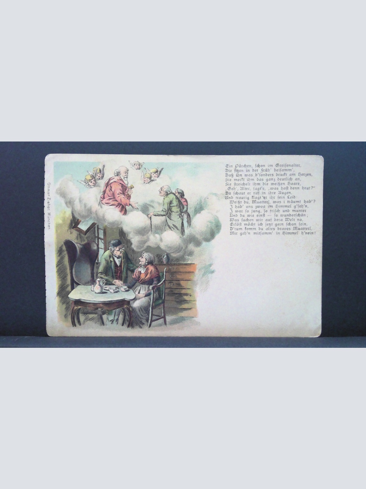 Ein Pärchen schon im Greisenalter sitzen beisammen Gedicht Gemälde JW 650249 C