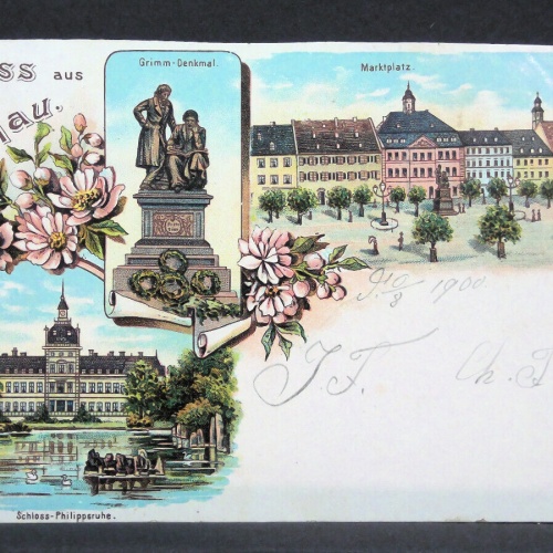 Gruß aus Hanau Denkmal Brüder Grimm Schloss Philippsruhe JW 500257 C