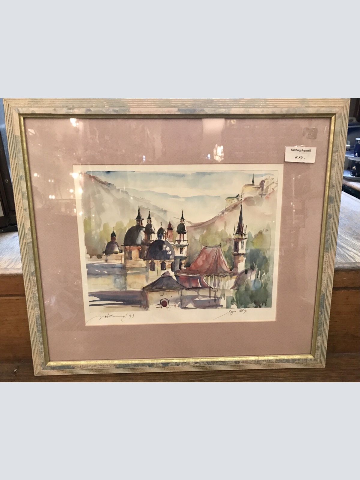 Aquarell Bild, Salzburg, Inkl Rahmen 50,5x45cm (300038)