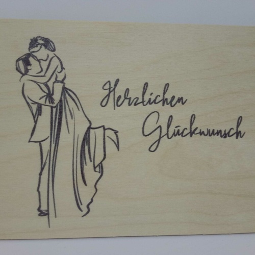 Holzpostkarte magnetisch Herzlichen Glückwunsch Brautpaar 14x10 Birkenholz 50278