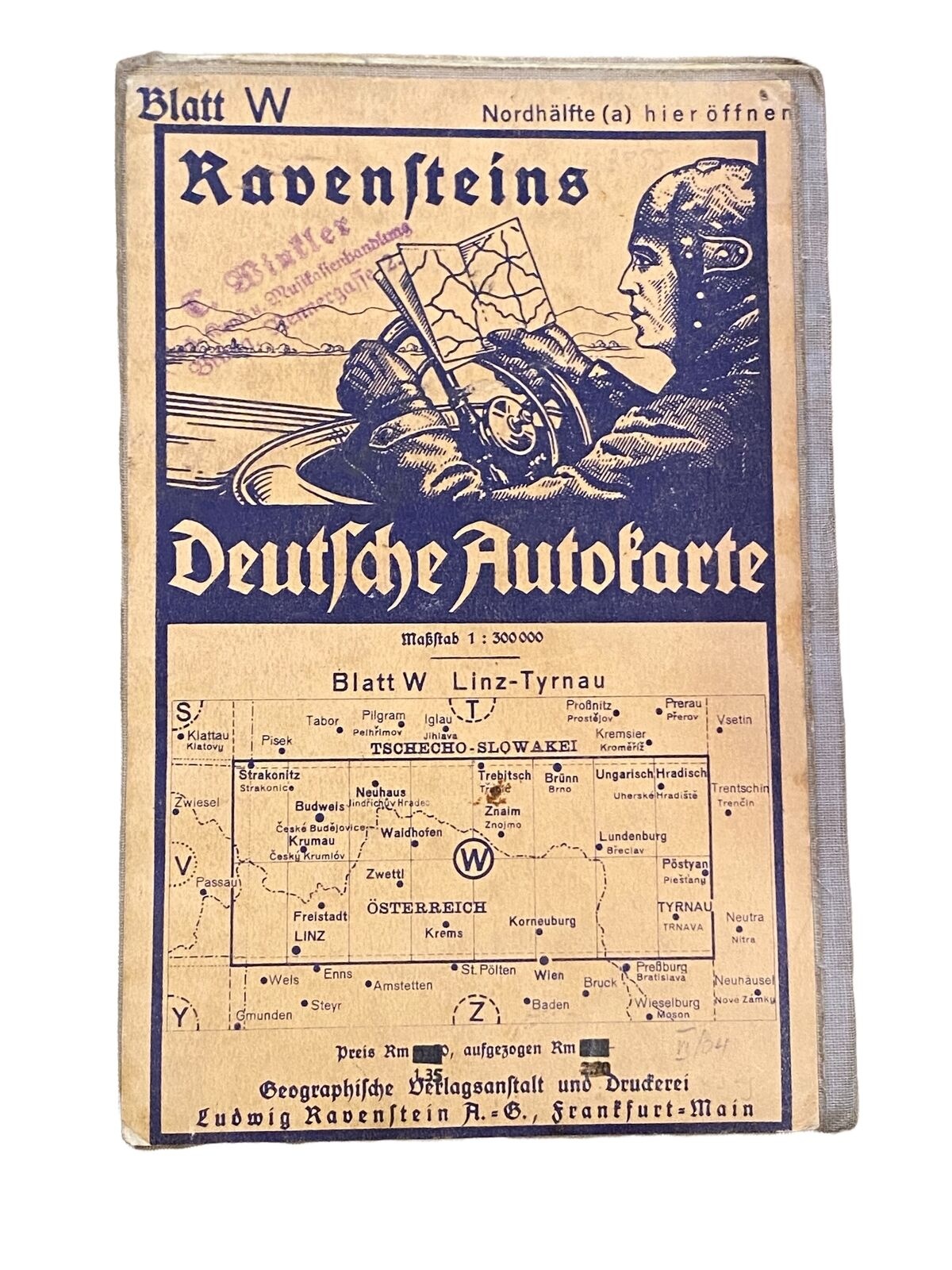 2855 Ludwig Ravenstein RAVENSTEINS DEUTSCHE AUTOKARTE BLATT W LINZ-TYRNAU