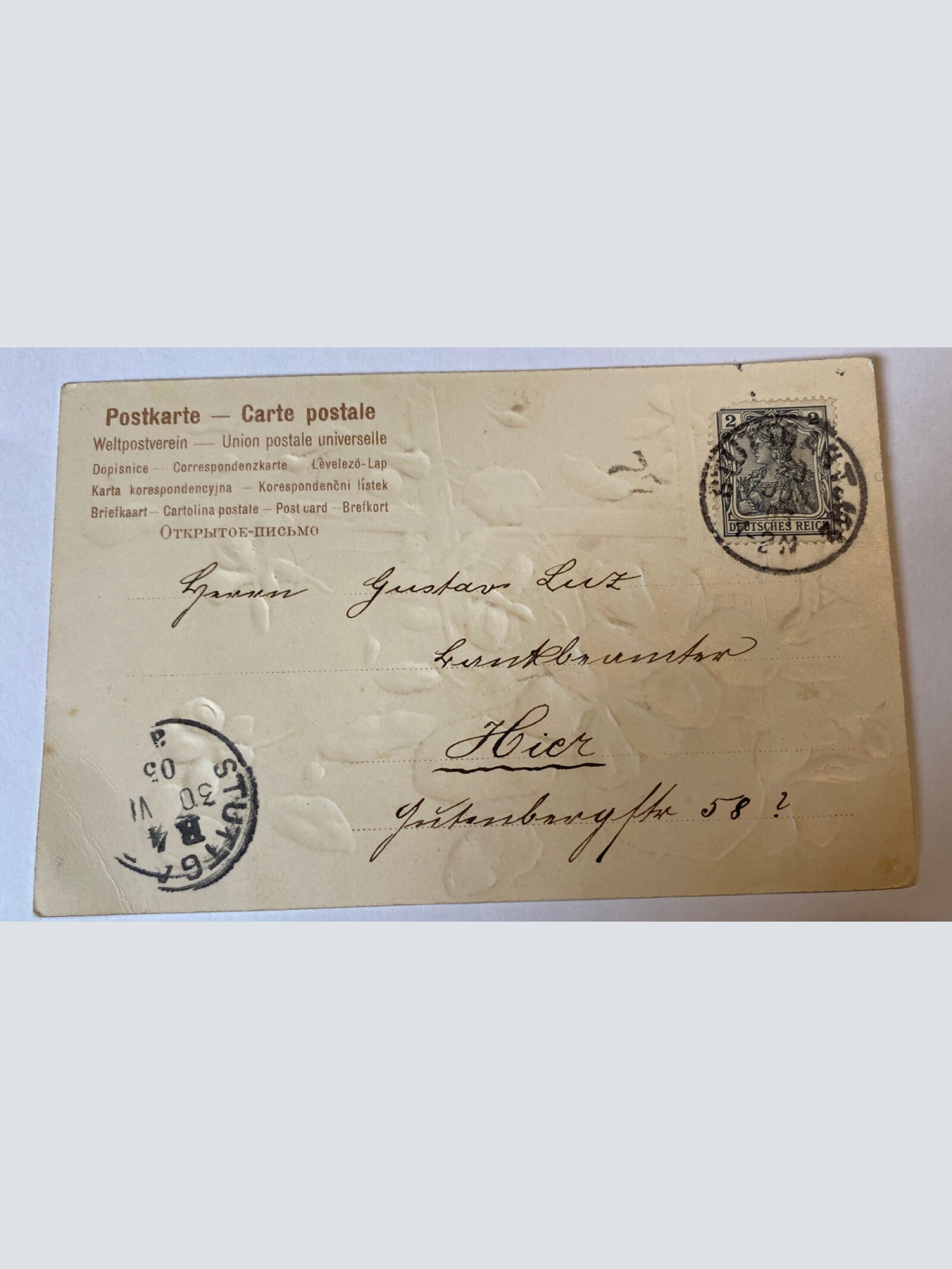 Blumen Prägekarte um 1903 84024