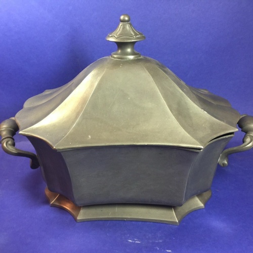 Zinnterrine mit Deckel  19 Jhdt Blockzinn 16045