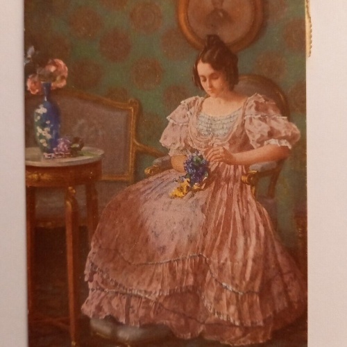 Künstlerkarte Mädchen mit Blumen 500086A gr D