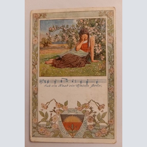 Künstlerkarte Sah ein Knab ein Röslein stehn Ortsgruppe Bardia 500094A gr D