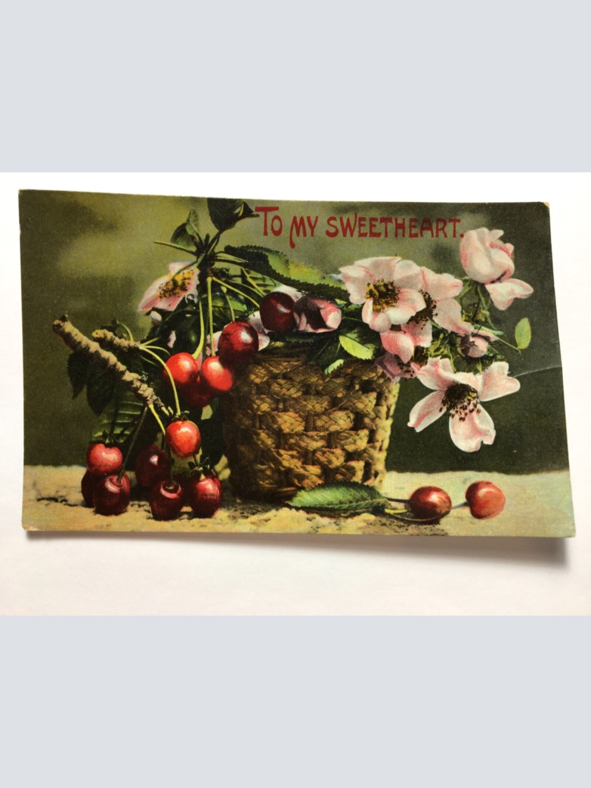 To My Sweetheart - Korb mit Kirschen & Heckenrose - Künstlerkarte 110075 TH