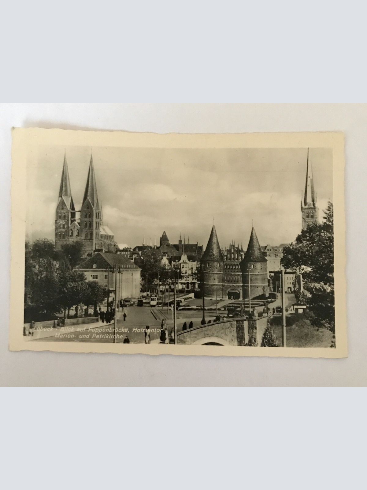 AK, Lübeck, Puppenbrücke, Marien, Petriekirche (20046 BW)