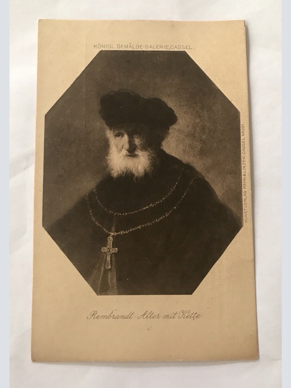 AK, Rembrandt, Alter mit Kette, Mann (20058 BW)