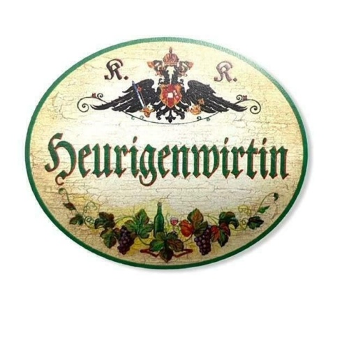 KuK Nostalgie Holzschild hochlöbliche Heurigenwirtin (Größe: 14x17)