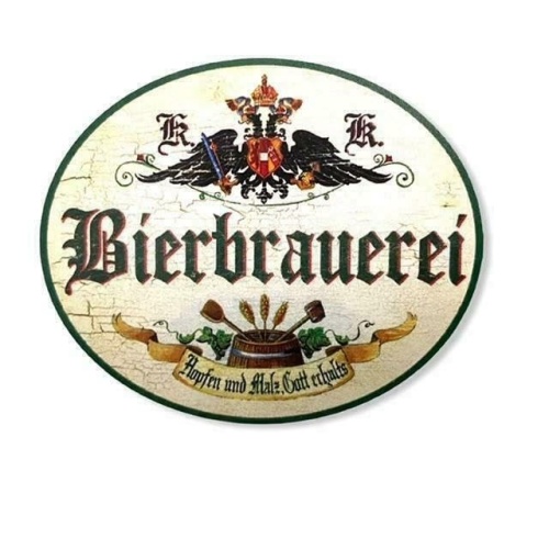 KuK Nostalgie Holzschild Bierbrauerei Bier Schild Hopfen und Malz (Größe: 28x34)