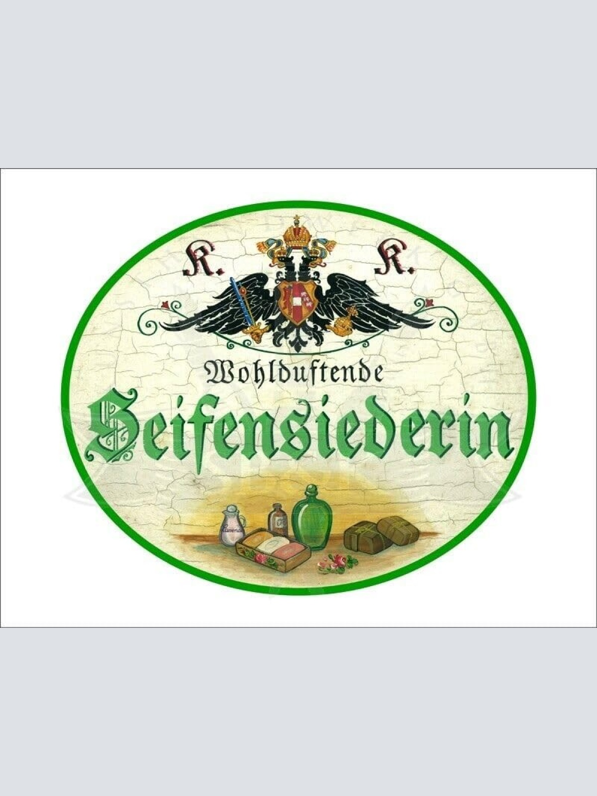 KuK Nostalgie Holzschild - Wohlduftende Seifensiederin - Flaschen Öl TH (Größe: