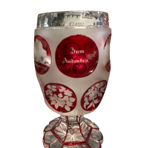 Glas Becher Pokal Ansichtenglas Rheinstein Ehrenfels Godesberg Rolandsberg 15 cm