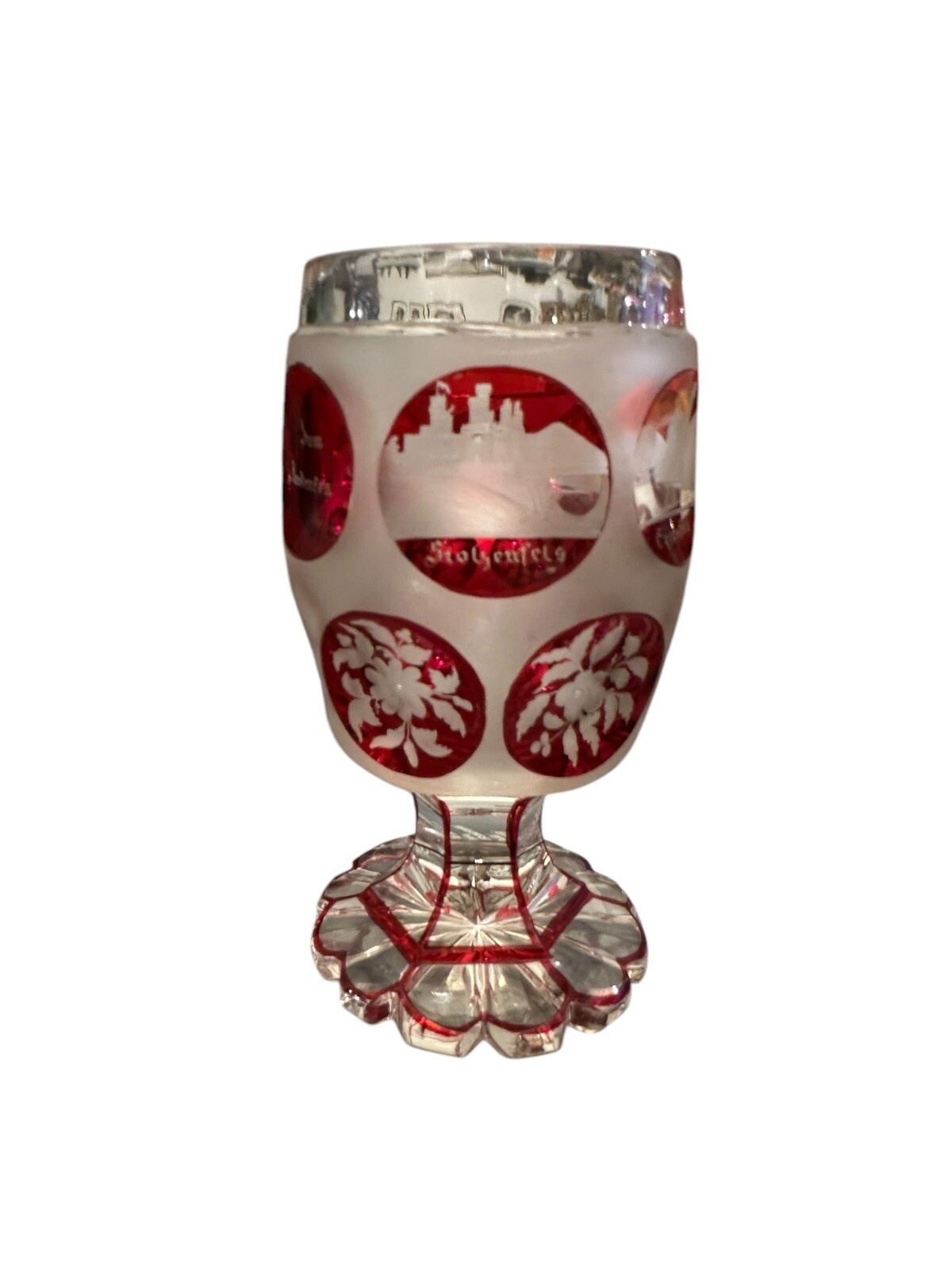 Glas Becher Pokal Ansichtenglas Rheinstein Ehrenfels Godesberg Rolandsberg 15 cm