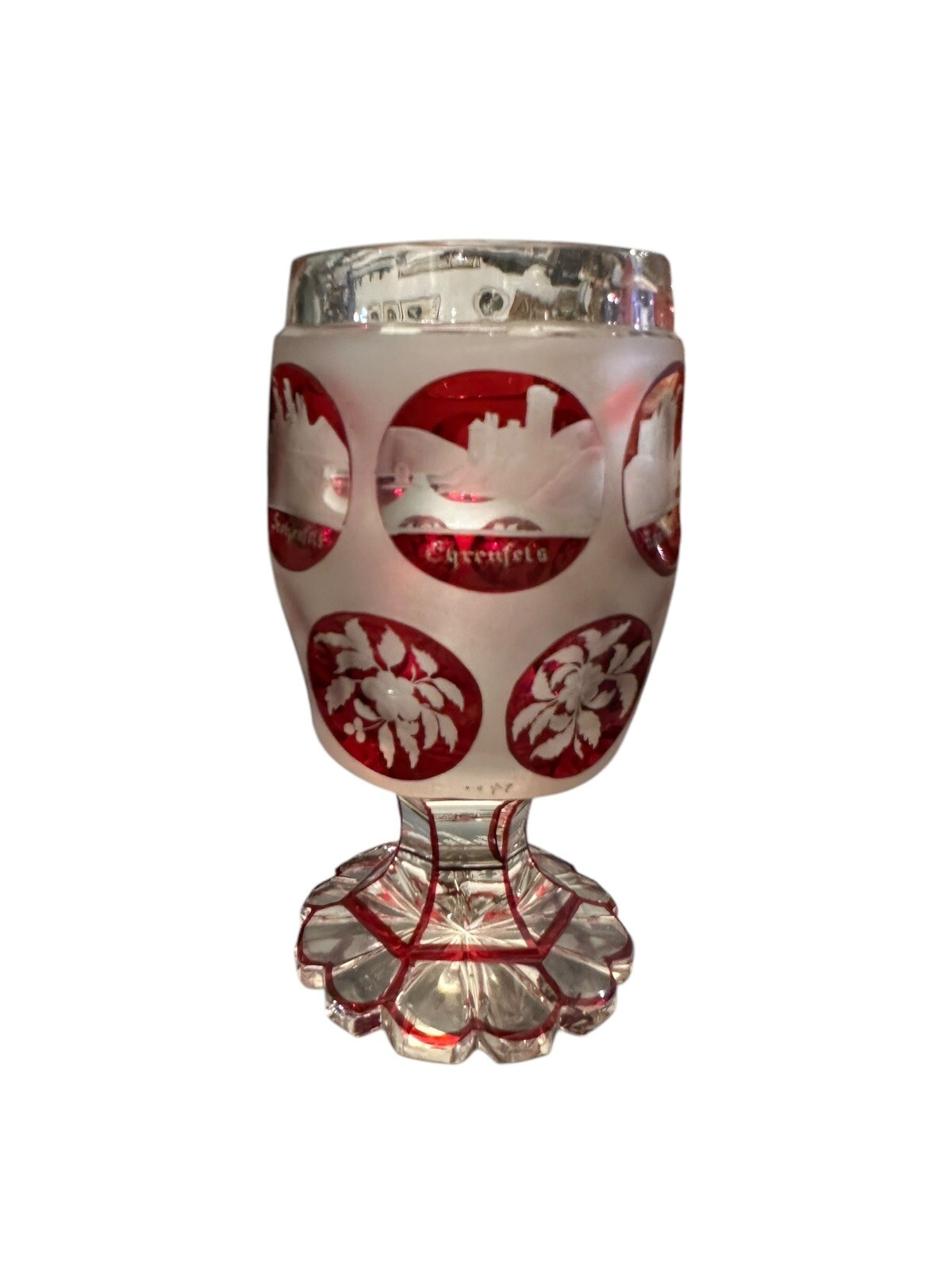 Glas Becher Pokal Ansichtenglas Rheinstein Ehrenfels Godesberg Rolandsberg 15 cm