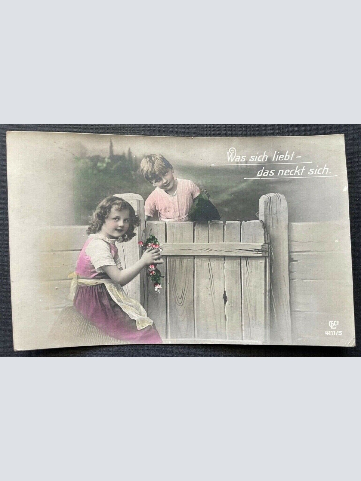 Was sich lebt das neckt sich Porträt  Kinder Mädchen Junge Kleid Zaun 400359 TH