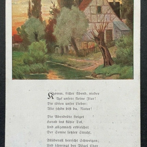 Komme stiller Abend Gedicht Haus Gebäude Garten Fluss Baum Malerei 410786 TH F