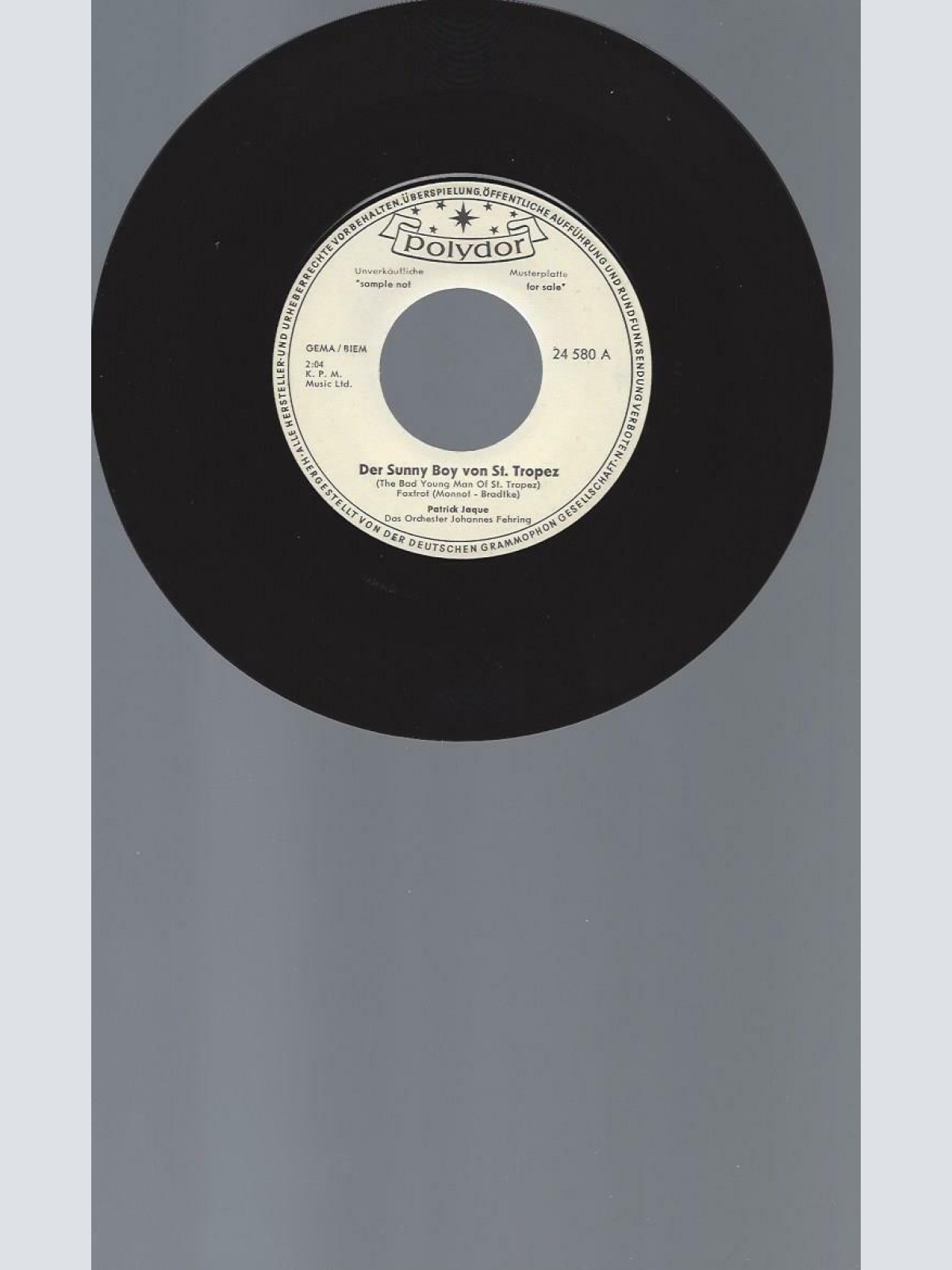 7" PATRICK JAQUE DER SUNNY BOY VON ST TROPEZ // PROMO