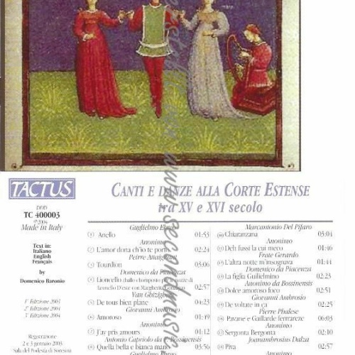 CD--LA ROSSIGNOL UND VARIOUS | --CANTI E DANZE ALLA CORTE ESTENSE