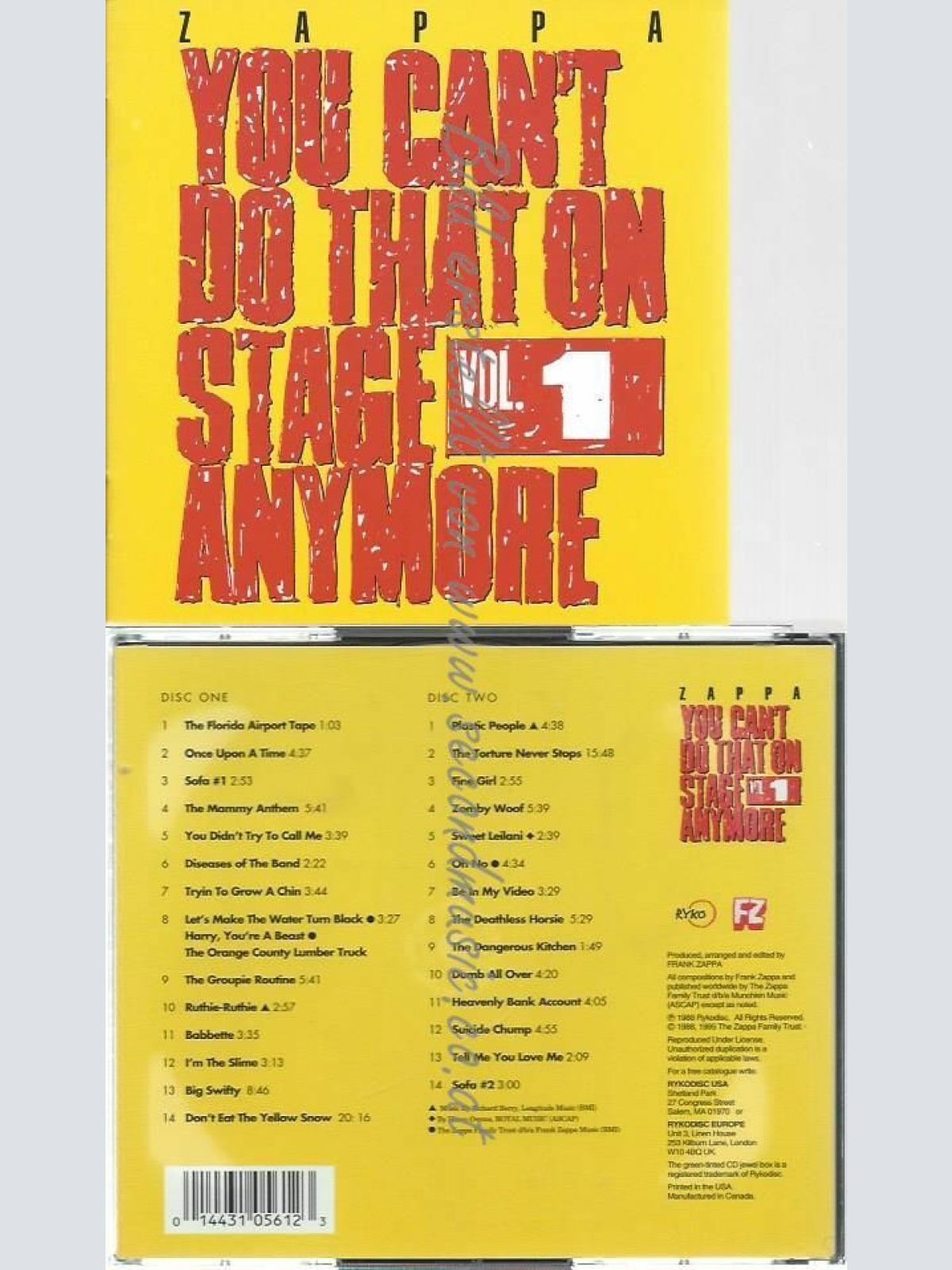 CD--FRANK ZAPPA | --YOU CAN'T DO THAT ON STAGE ANYMORE VOL.1