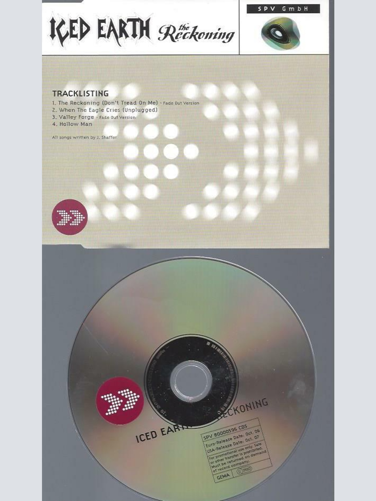 CD -  Iced Earth  The Reckoning  / Promo