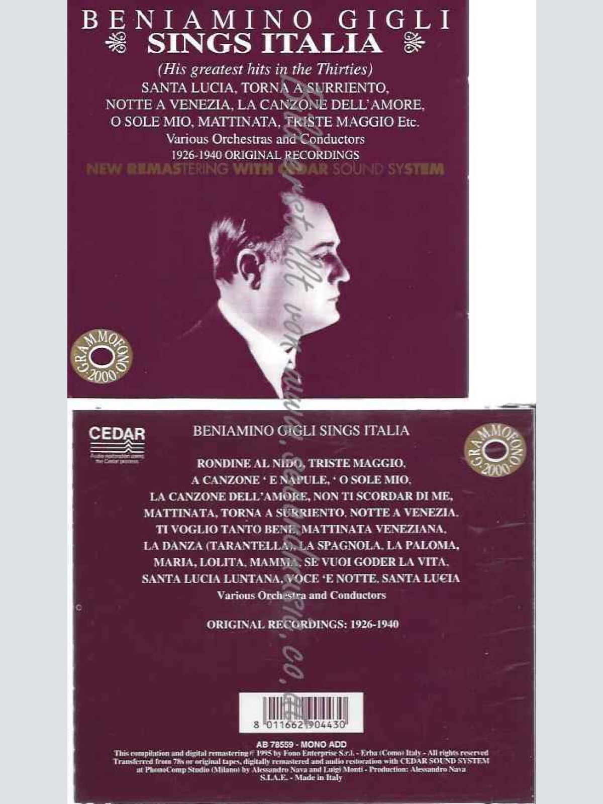 CD--ECITAL/ GIGLI,BENIAMINO UND VARIOUS--GIGLI SINGS ITALIA